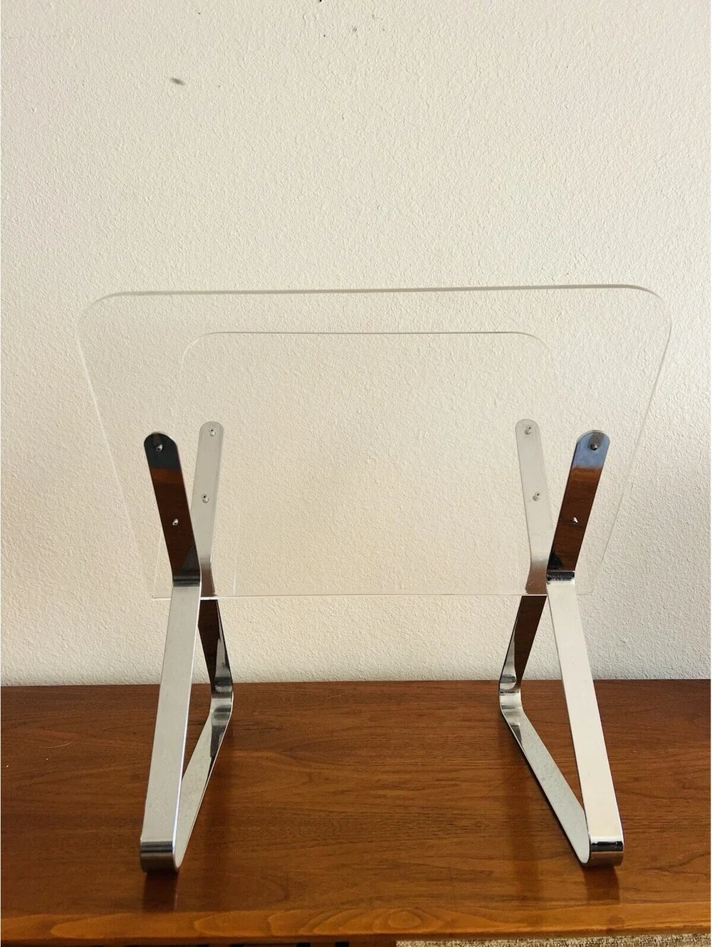 Vintage Milo Baughman Style Lucite Chrome Magazine Rack Mid Century Modern